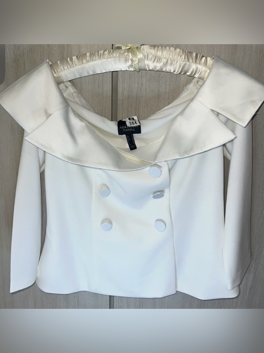 Adrianna Papell Off-Shoulder White Double-Breasted Women's Top - Picture 2 of 6